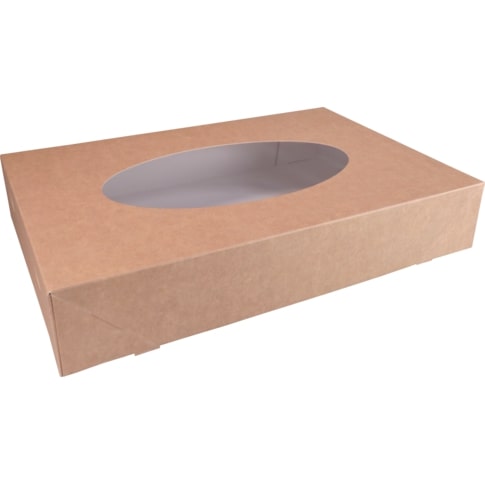 Een Depa® Cateringdoos, karton + PLA, 450x300x80mm, met venster, bruin 10ST koop je bij ShopXPress