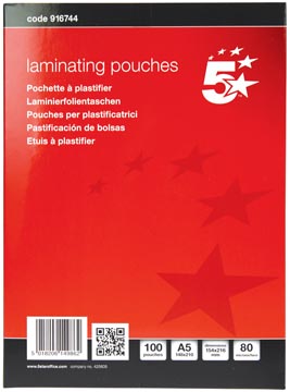 Een 5 Star lamineerhoes ft A5, 160 micron (2 x 80 micron), pak van 100 stuks koop je bij ShopXPress