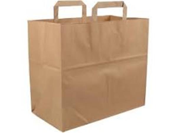 Een Tas, kraft, platte papieren handgreep, 32x 16x27cm, snacktas, bruin 250st koop je bij ShopXPress