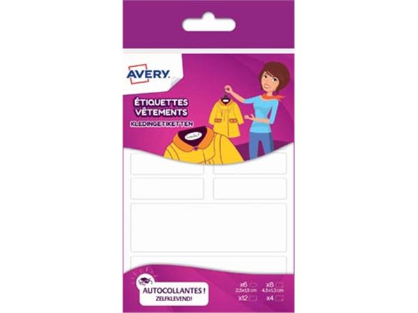 Een Avery Family kledingetiketten, wit, ophangbare etui met 30 etiketten in geassorteerde formaten koop je bij ShopXPress