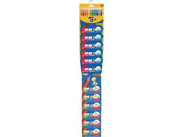 Een Bic Kids Colouring clipstrip: 6 x 12 viltstiften + 6 x 12 kleurpotloden, in geassorteerde kleuren koop je bij ShopXPress