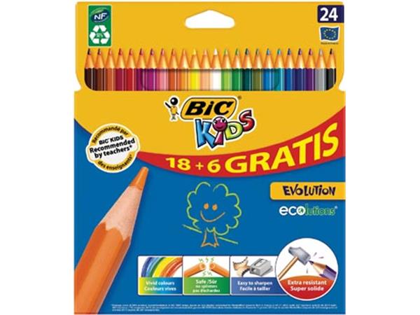 Een Bic Kids kleurpotloden ECOlutions Evolution, ophangdoosje met 18 + 6 gratis koop je bij ShopXPress