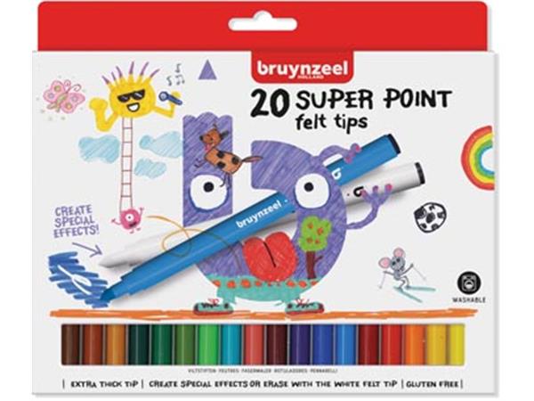 Een Bruynzeel Kids viltstiften Super Point, set van 20 stuks in geassorteerde kleuren koop je bij ShopXPress