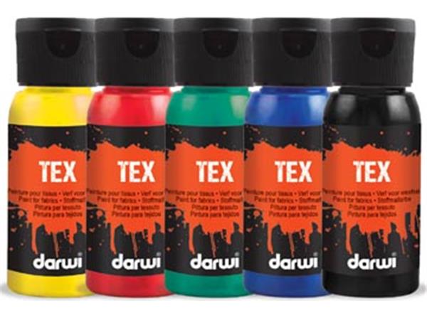 Een Darwi textielverf Tex, 50 ml, etui van 5 stuks in geassorteerde kleuren koop je bij ShopXPress