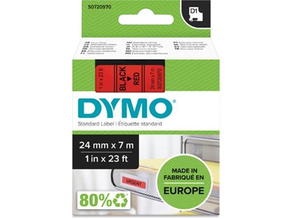 Een Dymo D1 permanente polyestertape 24 mm, zwart op rood koop je bij ShopXPress