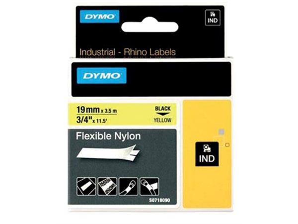 Een Dymo RHINO flexibele nylontape 19 mm, zwart op geel koop je bij ShopXPress