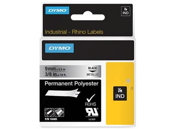 Een Dymo RHINO permanent polyester tape 9 mm, zwart op metaal koop je bij ShopXPress