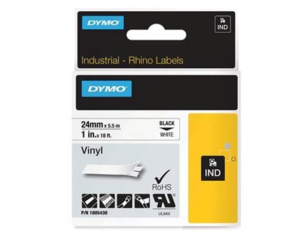 Een Dymo RHINO vinyltape 24 mm, zwart op wit koop je bij ShopXPress