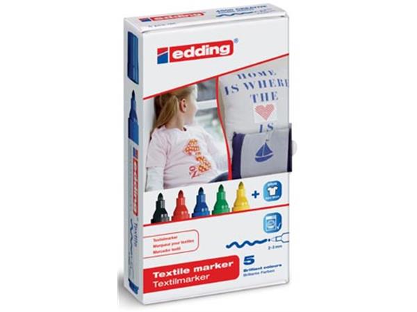 Een Edding Textielmarker e-4500 etui van 5 geassorteerde kleuren koop je bij ShopXPress