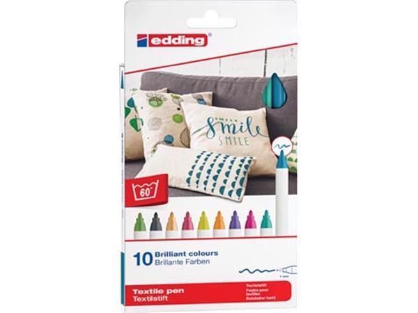 Een Edding textielstift 4600, doos met 10 stuks in geassorteerde kleuren koop je bij ShopXPress