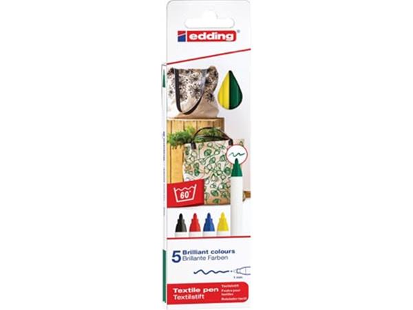 Een Edding textielstift 4600, set van 5 stuks in geassorteerde basiskleuren koop je bij ShopXPress