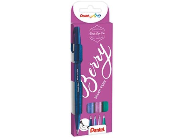 Een Pentel brushpen Sign Pen Brush Touch, kartonnen etui met 4 stuks: donkerblauw, paars, rose en turquoise koop je bij ShopXPress