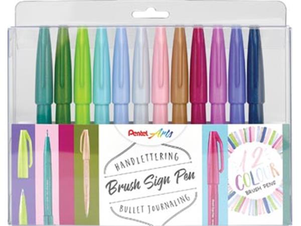 Een Pentel brushpen Sign Pen Brush Touch, plastic etui met 12 stuks in geassorteerde kleuren koop je bij ShopXPress