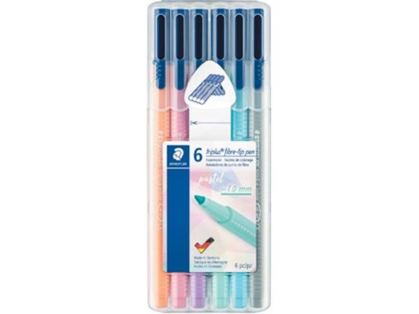 Een Staedtler viltstift Triplus Color, opstelbare box met 6 pastelkleuren koop je bij ShopXPress