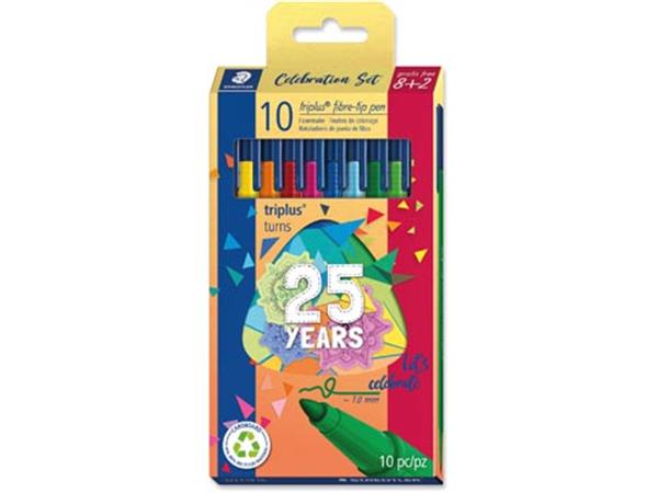 Een Staedtler viltstift Triplus, set van 10 viltstiften (8+2), assorti koop je bij ShopXPress