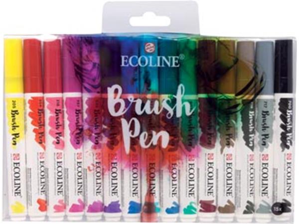 Een Talens Ecoline Brush pen, etui met 15 stuks in geassorteerde kleuren koop je bij ShopXPress