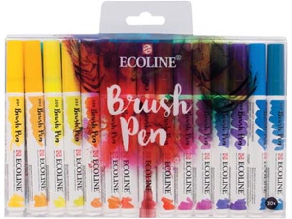 Een Talens Ecoline Brush pen, etui met 30 stuks in geassorteerde kleuren koop je bij ShopXPress