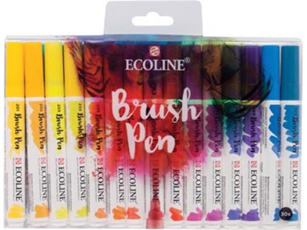 Een Talens Ecoline Brush pen, etui van 30 stuks in geassorteerde kleuren koop je bij ShopXPress