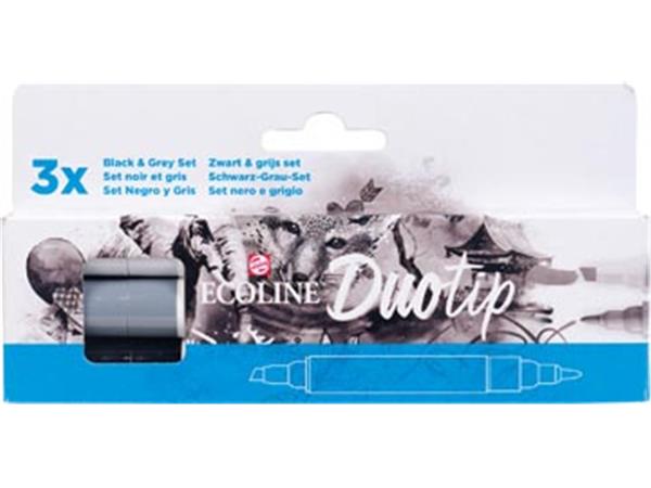 Een Talens Ecoline Duotip Brush pen, etui van 3 stuks, grijs en zwart koop je bij ShopXPress