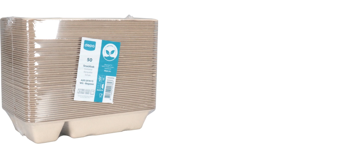 Een Depa® Bak, Bagasse (suikerrietpulp), A20, snackbak, 20.5x12x3.6cm, naturel koop je bij ShopXPress