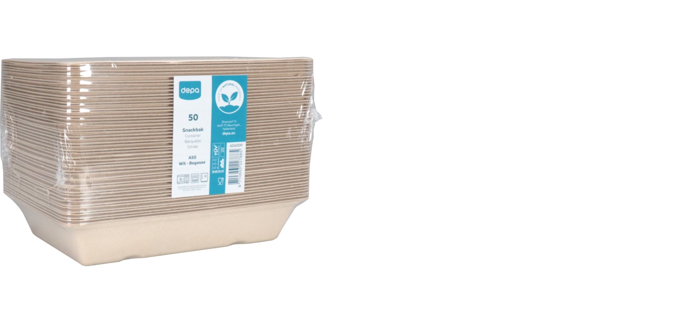 Een Depa® Bak, Bagasse (suikerrietpulp), A50, snackbak, 20.2x14x3.6cm, naturel koop je bij ShopXPress