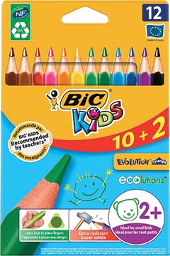 Een Bic Kids Evolution Triangle kleurpotloden, etui 10 + 2 gratis koop je bij ShopXPress