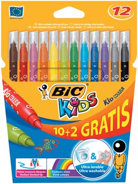 Een Bic Kids Kid Couleur viltstiften, etui 10 + 2 gratis koop je bij ShopXPress