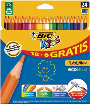 Een Bic Kids kleurpotloden ECOlutions Evolution, ophangdoosje met 18 + 6 gratis koop je bij ShopXPress