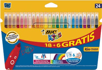 Een Bic Kids viltstiften Kid Couleur, ophangdoosje met 18 + 6 gratis koop je bij ShopXPress