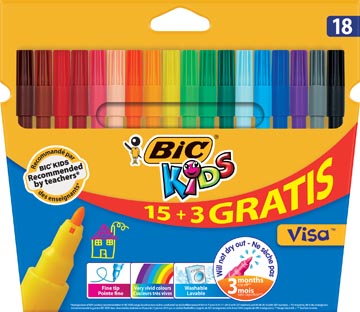 Een Bic Kids viltstiften Visa, ophangdoosje met 15 + 3 gratis koop je bij ShopXPress