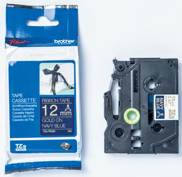 Een Brother TZe lint voor P-Touch 12 mm, goud op marineblauw koop je bij ShopXPress