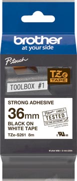 Een Brother TZe tape voor P-Touch 36 mm, zwart op wit, extra klevend koop je bij ShopXPress