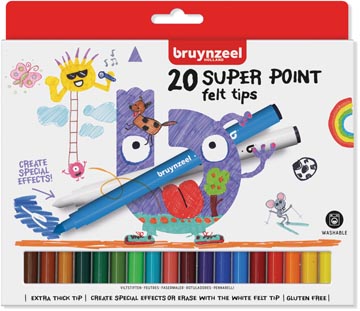 Een Bruynzeel Kids viltstiften Super Point, set van 20 stuks in geassorteerde kleuren koop je bij ShopXPress