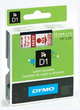 Een Dymo D1 tape 12 mm, rood op transparant koop je bij ShopXPress