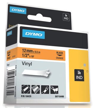 Een Dymo RHINO vinyltape 12 mm, zwart op oranje koop je bij ShopXPress