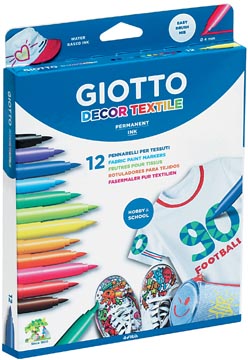 Een Giotto Decor Textile textielstiften, ophangdoosje met 12 stuks in geassorteerde kleuren koop je bij ShopXPress