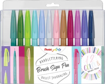 Een Pentel brushpen Sign Pen Brush Touch, plastic etui met 12 stuks in geassorteerde kleuren koop je bij ShopXPress