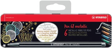 Een STABILO Pen 68 metallic viltstift, 6 kleuren, metalen doos van 6 stuks koop je bij ShopXPress