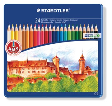 Een Staedtler kleurpotlood Noris Club 24 potloden in een metalen doos koop je bij ShopXPress