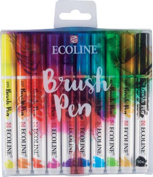 Een Talens Ecoline Brush pen, etui met 10 stuks in geassorteerde kleuren koop je bij ShopXPress