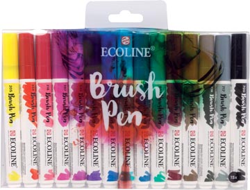 Een Talens Ecoline Brush pen, etui met 15 stuks in geassorteerde kleuren koop je bij ShopXPress