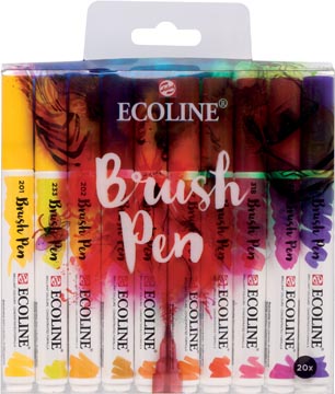 Een Talens Ecoline Brush pen, etui met 20 stuks in geassorteerde kleuren koop je bij ShopXPress