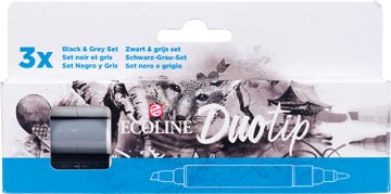 Een Talens Ecoline Duotip Brush pen, etui van 3 stuks, grijs en zwart koop je bij ShopXPress