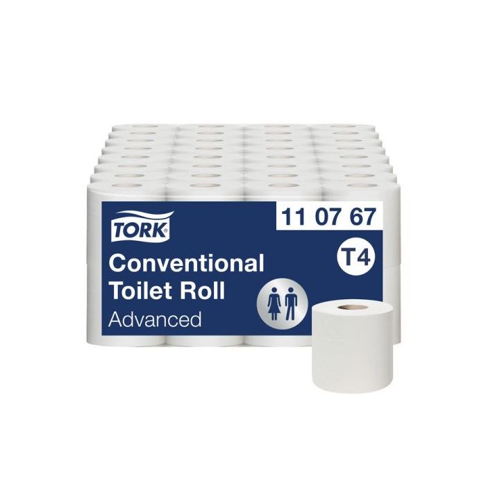 Een Tork 110767 T4 advanced toiletpapier 2-lgs wit 32 mtr x10cm 250vel 64 rollen (110767) koop je bij ShopXPress